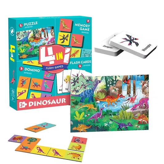 KTX-594899 Custom 4-in-1 Cartoon Puzzle and Memory Game Set for Kids - Educational Flash Cards and Jigsaw Fun