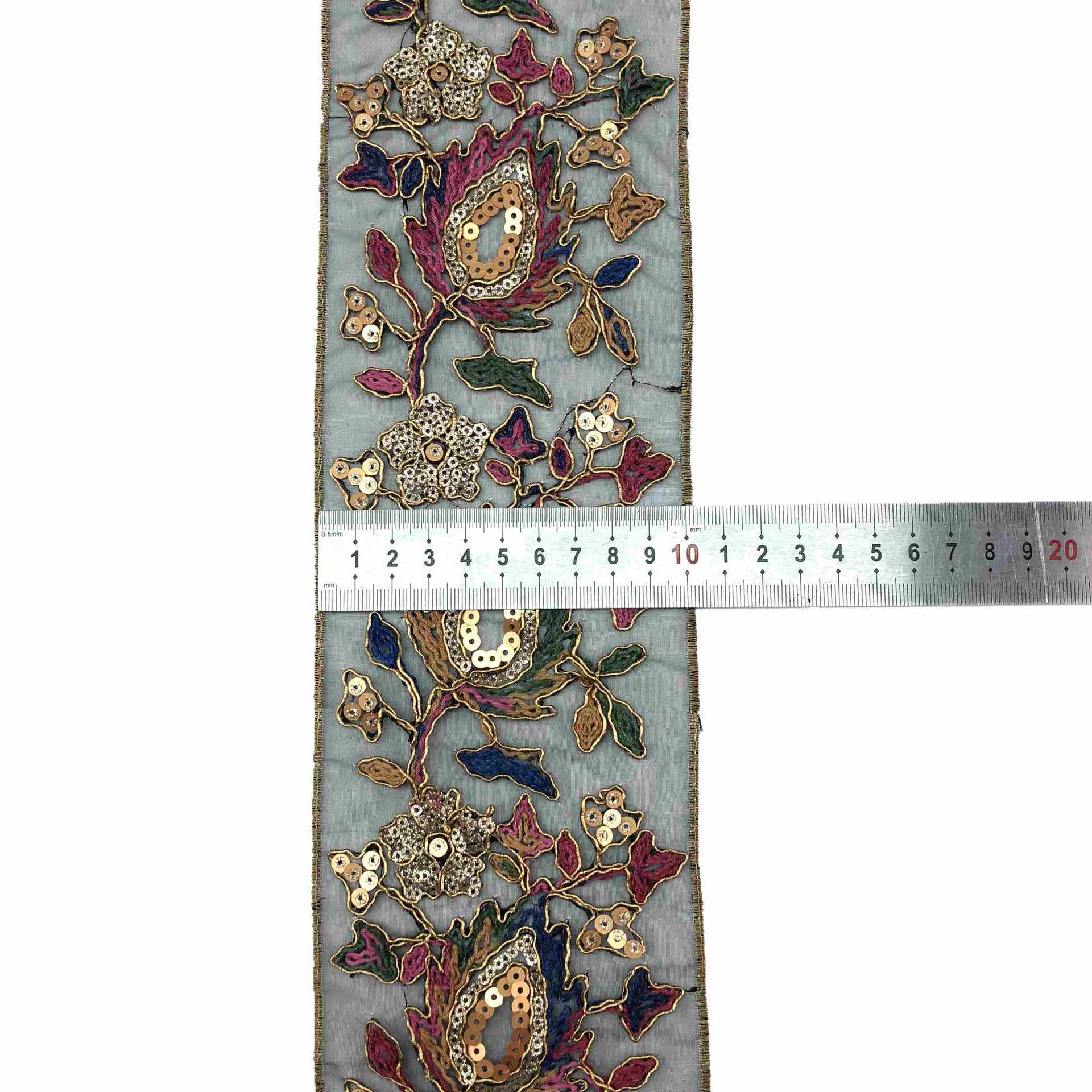 KTX-595155 Retro Ethnic Sequin Lace Embroidered Ribbon - Gold Strand Rope - 10 Yards