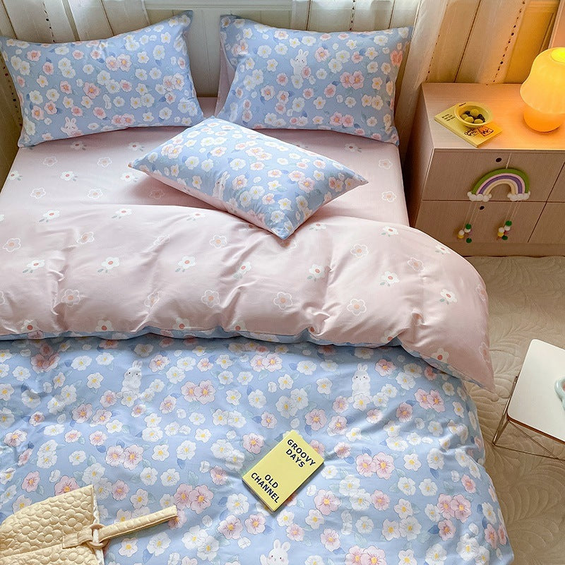 KTX-595219 Cartoon Girl Cotton Quilt Cover Set - Four-Piece Bedding Ensemble