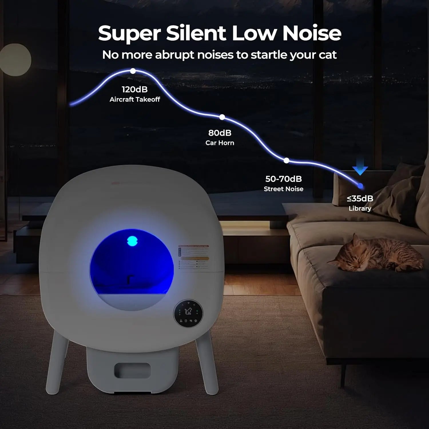 KTX-595667 Extra Large Self-Cleaning Cat Litter Box with Smart App Control and Odor-Free Design for Multiple Cats - 76L Capacity