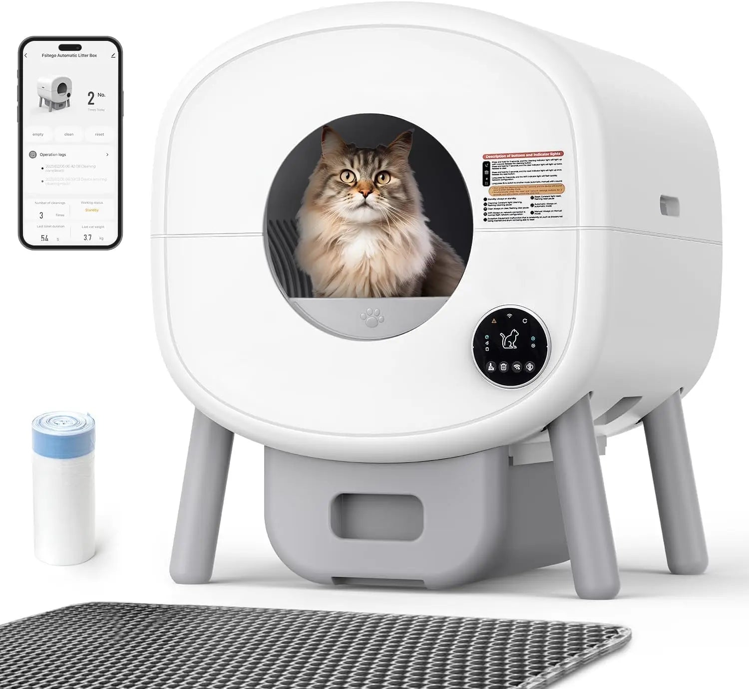 KTX-595667 Extra Large Self-Cleaning Cat Litter Box with Smart App Control and Odor-Free Design for Multiple Cats - 76L Capacity
