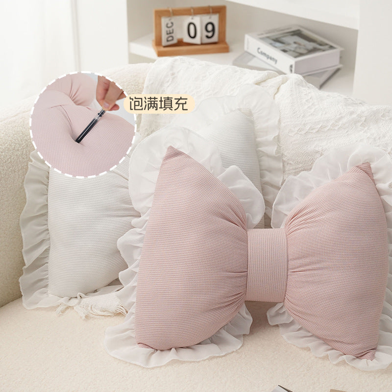 KTX-596179 Butterfly-Shaped Waist Pillow with Lace Trim for Home and Office Use - Soft PP Cotton, 40x32cm