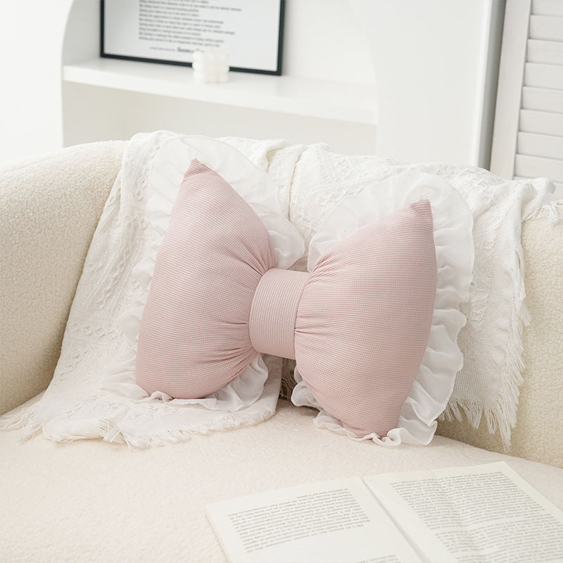 KTX-596179 Butterfly-Shaped Waist Pillow with Lace Trim for Home and Office Use - Soft PP Cotton, 40x32cm
