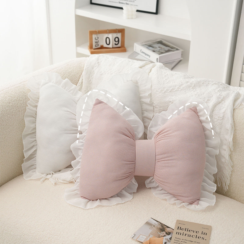 KTX-596179 Butterfly-Shaped Waist Pillow with Lace Trim for Home and Office Use - Soft PP Cotton, 40x32cm