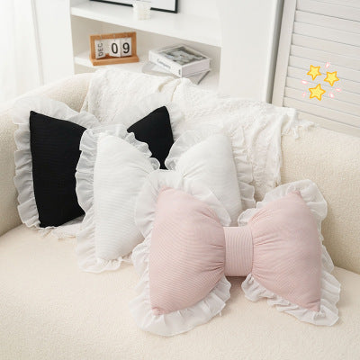 KTX-596179 Butterfly-Shaped Waist Pillow with Lace Trim for Home and Office Use - Soft PP Cotton, 40x32cm