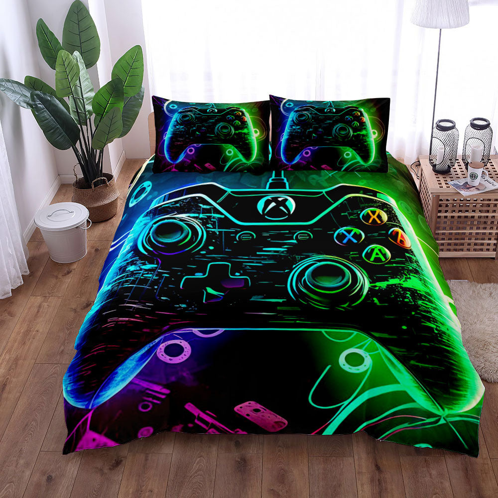 KTX-596179 Gamepad Pattern Three-Piece Bed Sheet Set with Duvet Cover and Pillowcases, Available in Multiple Sizes