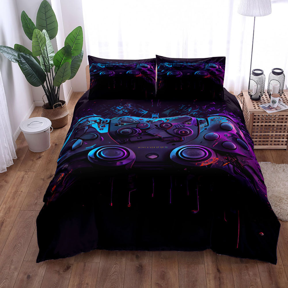 KTX-596179 Gamepad Pattern Three-Piece Bed Sheet Set with Duvet Cover and Pillowcases, Available in Multiple Sizes
