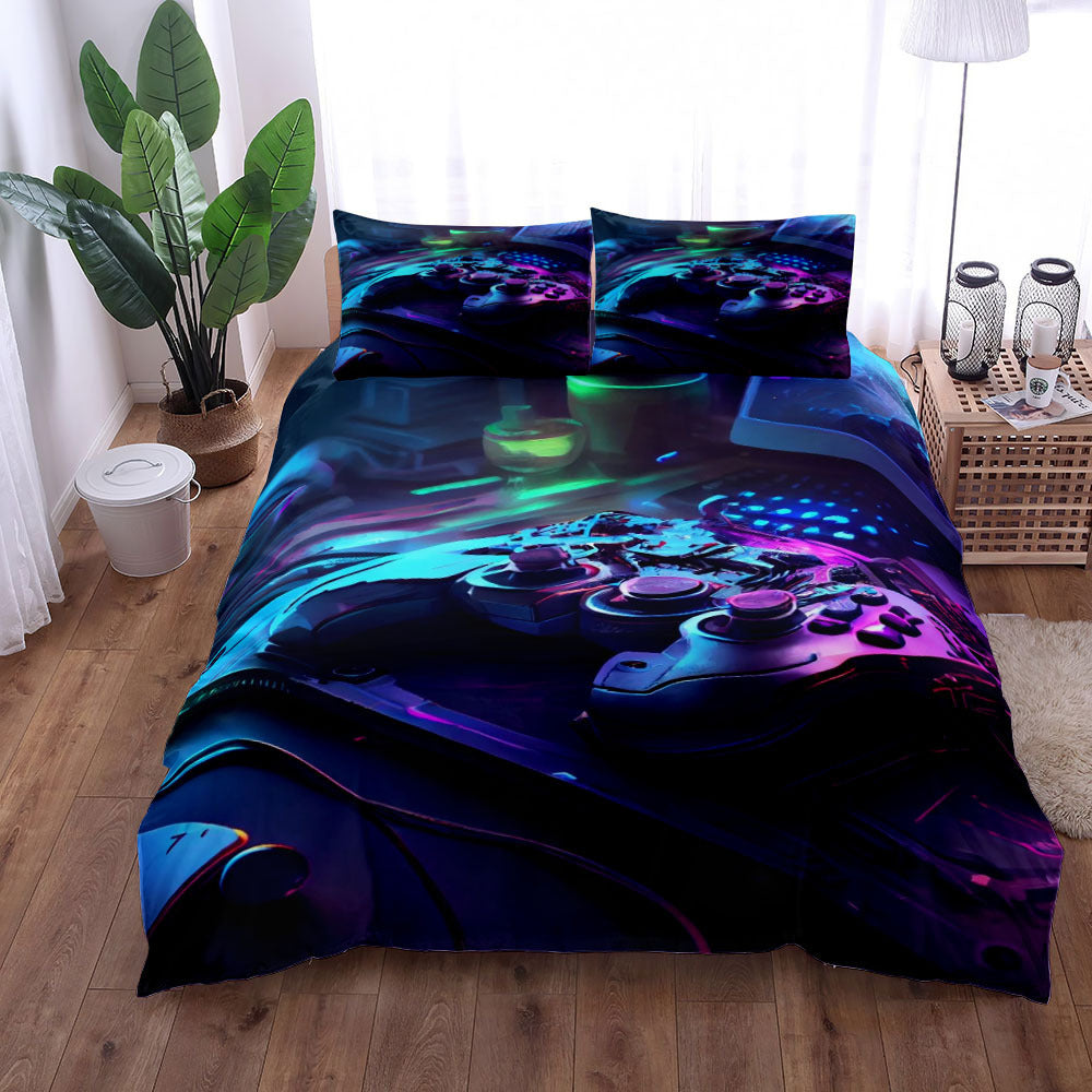 KTX-596179 Gamepad Pattern Three-Piece Bed Sheet Set with Duvet Cover and Pillowcases, Available in Multiple Sizes