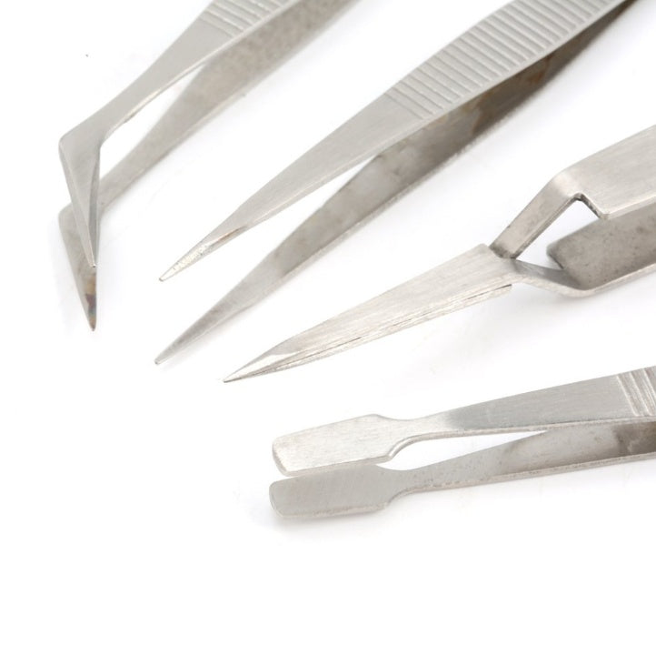 KTX-597203 Stainless Steel Precision Tweezers Set for Jewelry and Makeup - 4-Piece Tool Kit
