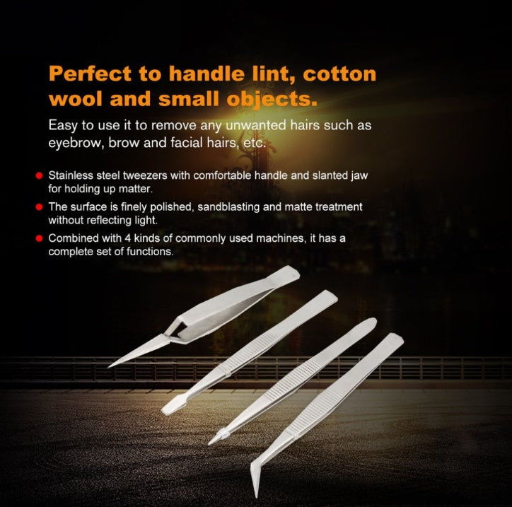 KTX-597203 Stainless Steel Precision Tweezers Set for Jewelry and Makeup - 4-Piece Tool Kit