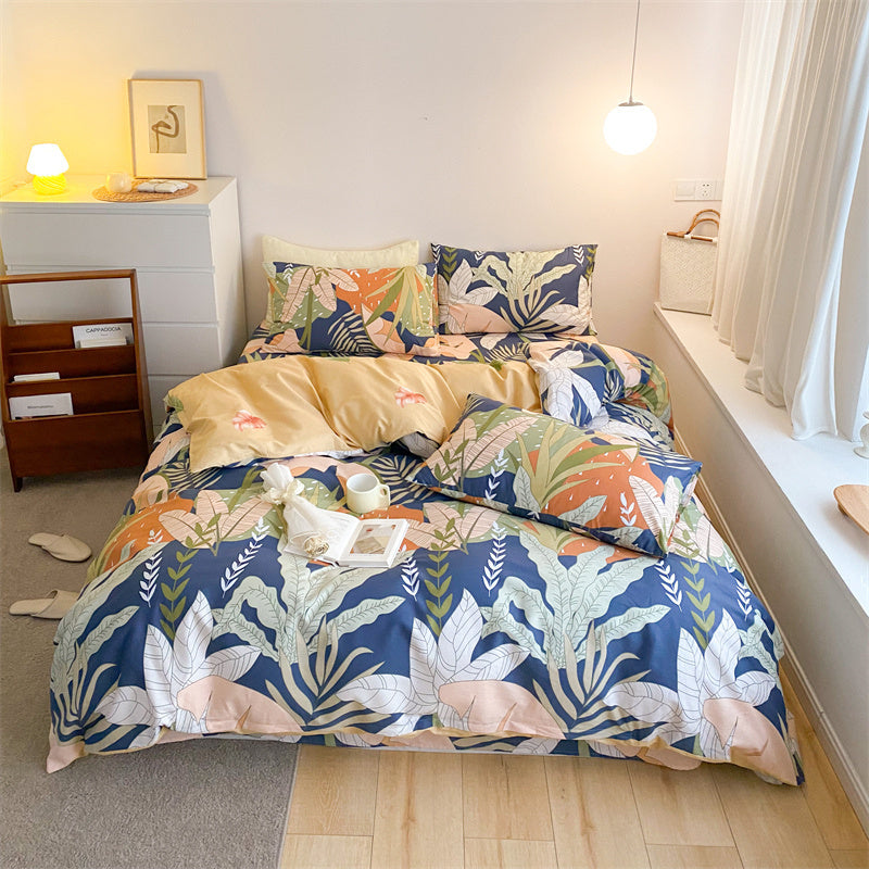 KTX-597843 4-Piece Cotton Bed Sheet Set with Quilt Cover - Soft Heart Design - Cozy and Stylish for All Seasons