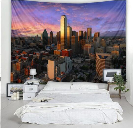 KTX-598227 City Landscape Geometric Design Tapestry - Plush Polyester Fabric Wall Art for Home & Hotel Decor