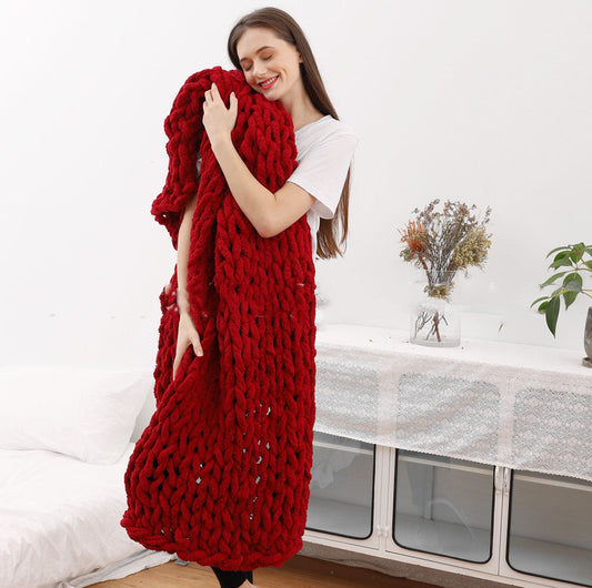 KTX-598675 Handmade Thick Knit Wool and Cashmere Blanket in Various Sizes and Colors