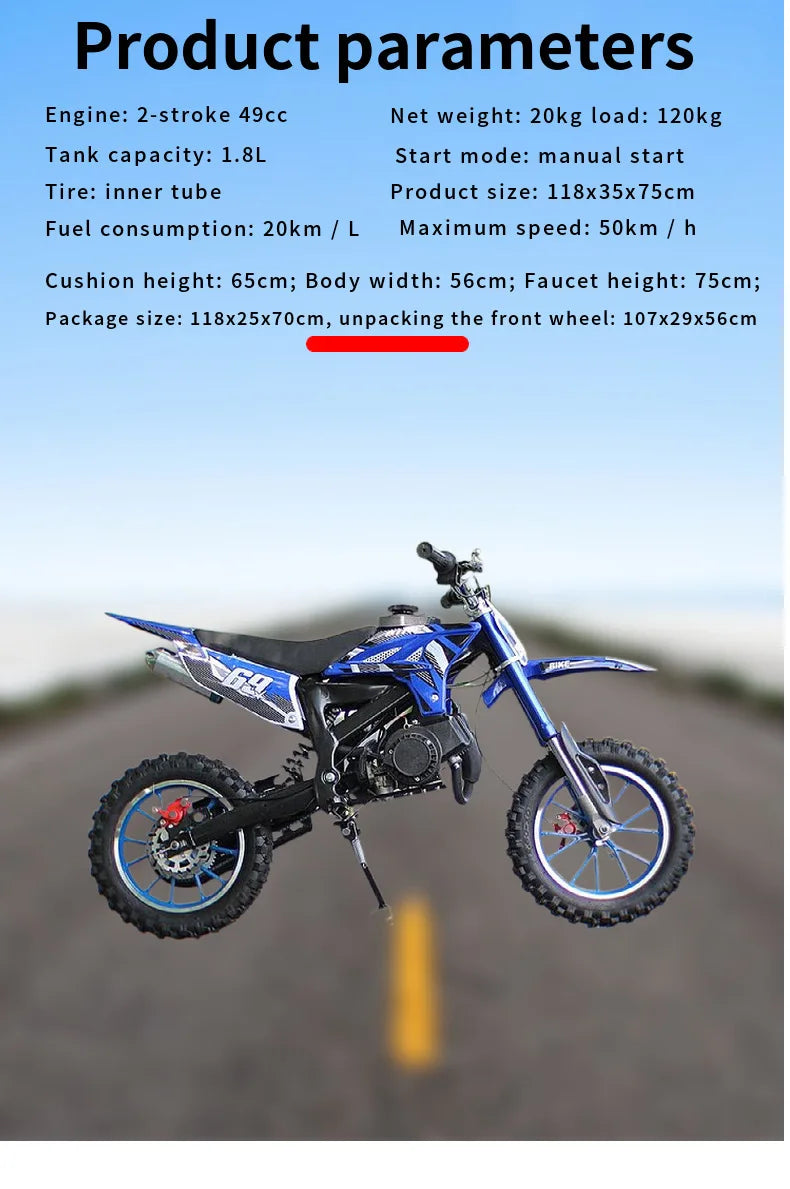 KTX-599251 50cc 2-Wheel Gas Minibike for Kids with Pull Start and Automatic Transmission