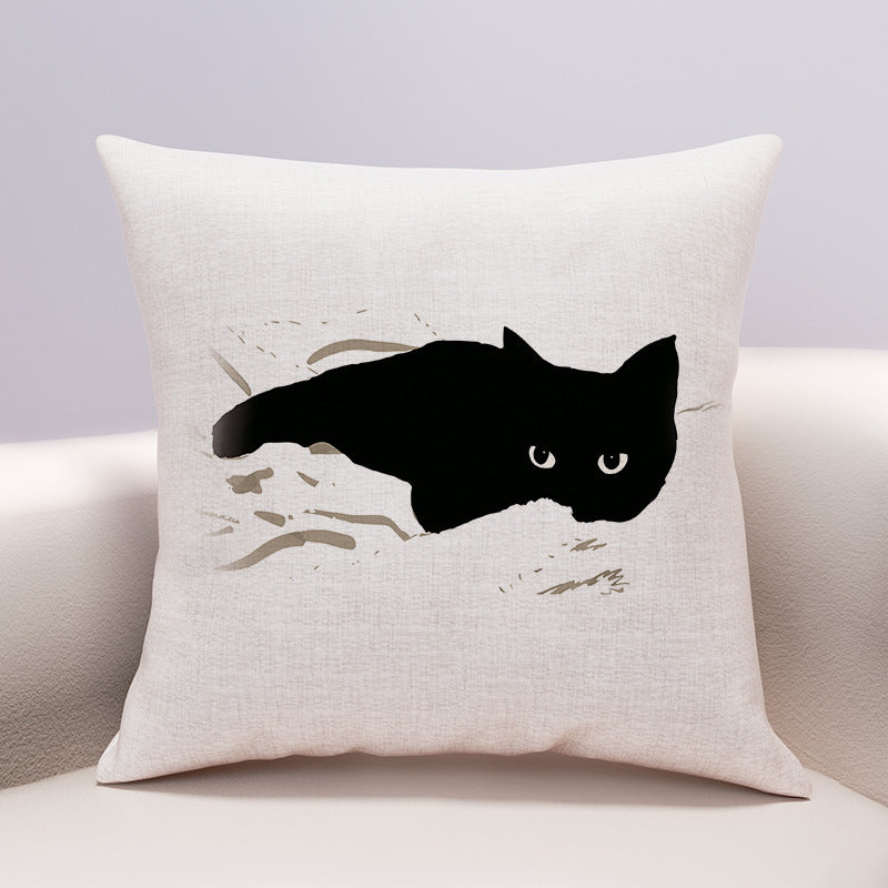 KTX-599635 Cute Cartoon Cheese Cat Pillow Cover in Various Black Cat Designs - Multiple Sizes Available
