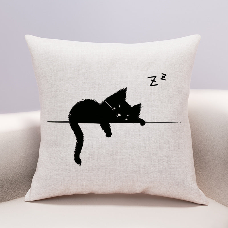KTX-599635 Cute Cartoon Cheese Cat Pillow Cover in Various Black Cat Designs - Multiple Sizes Available