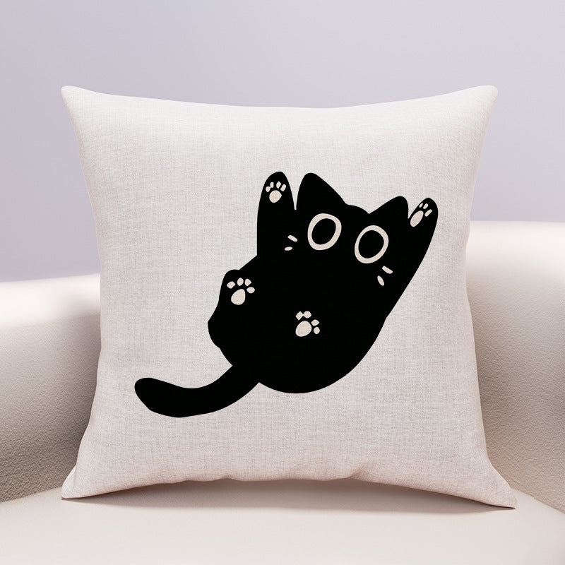 KTX-599635 Cute Cartoon Cheese Cat Pillow Cover in Various Black Cat Designs - Multiple Sizes Available