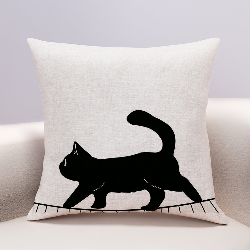 KTX-599635 Cute Cartoon Cheese Cat Pillow Cover in Various Black Cat Designs - Multiple Sizes Available