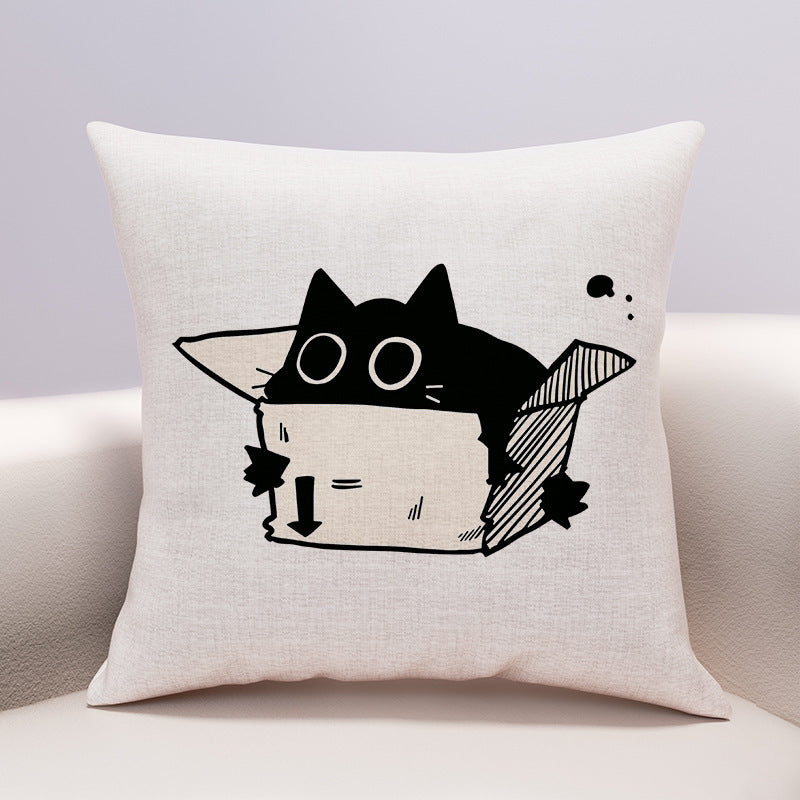 KTX-599635 Cute Cartoon Cheese Cat Pillow Cover in Various Black Cat Designs - Multiple Sizes Available