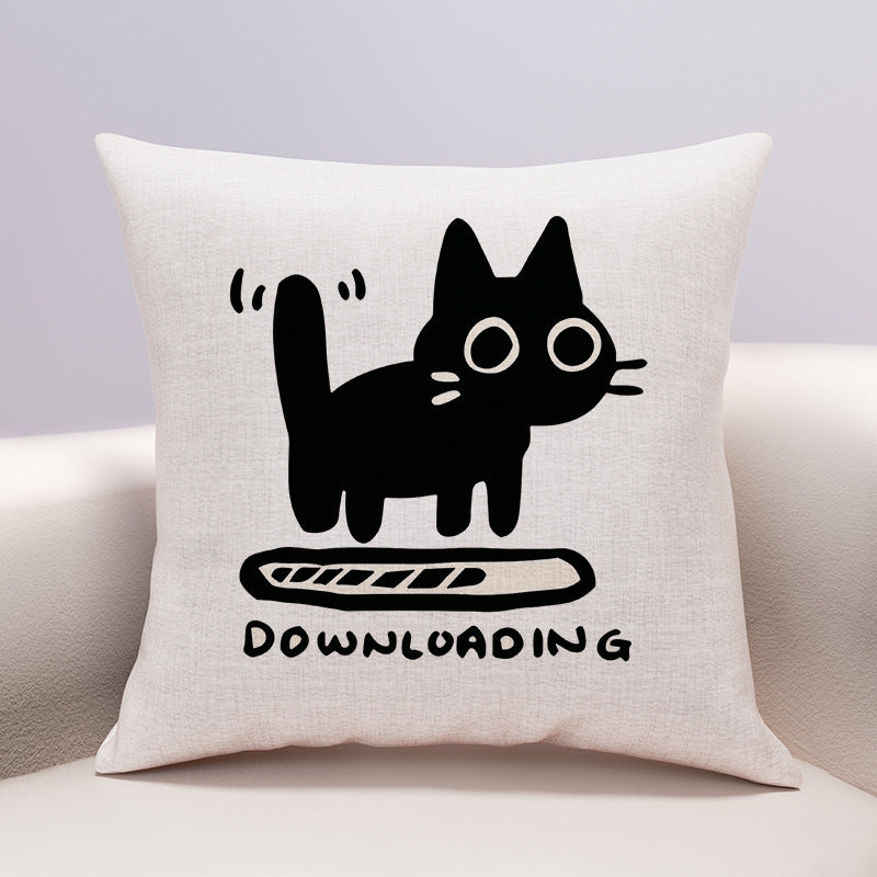 KTX-599635 Cute Cartoon Cheese Cat Pillow Cover in Various Black Cat Designs - Multiple Sizes Available