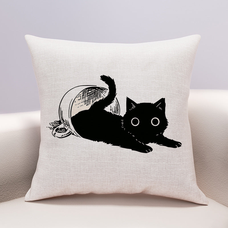 KTX-599635 Cute Cartoon Cheese Cat Pillow Cover in Various Black Cat Designs - Multiple Sizes Available