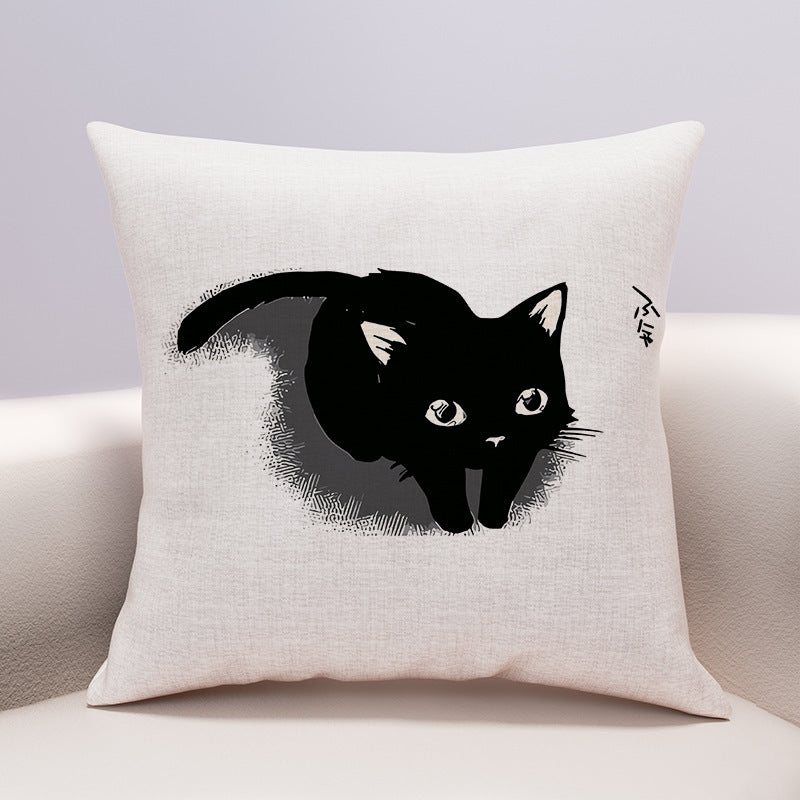 KTX-599635 Cute Cartoon Cheese Cat Pillow Cover in Various Black Cat Designs - Multiple Sizes Available