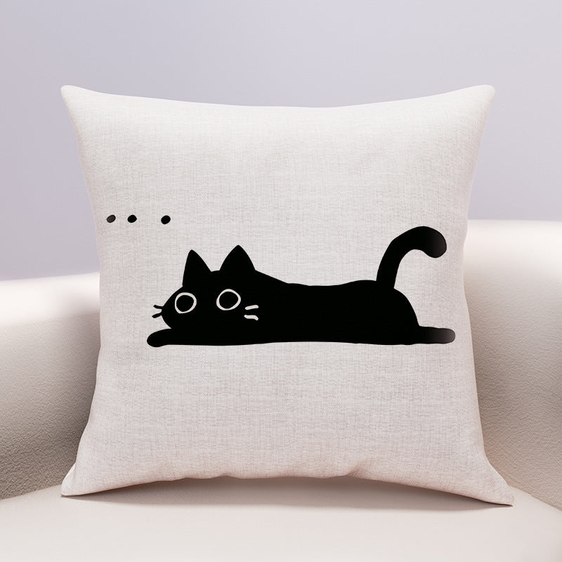 KTX-599635 Cute Cartoon Cheese Cat Pillow Cover in Various Black Cat Designs - Multiple Sizes Available