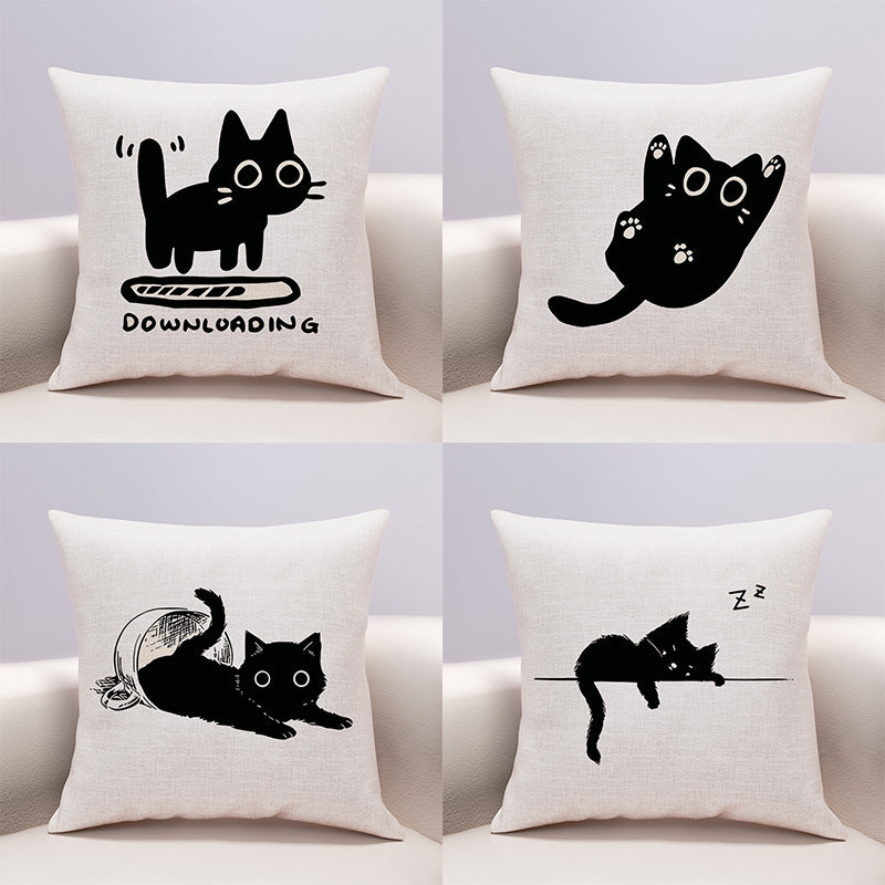 KTX-599635 Cute Cartoon Cheese Cat Pillow Cover in Various Black Cat Designs - Multiple Sizes Available
