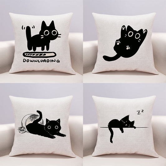 KTX-599635 Cute Cartoon Cheese Cat Pillow Cover in Various Black Cat Designs - Multiple Sizes Available