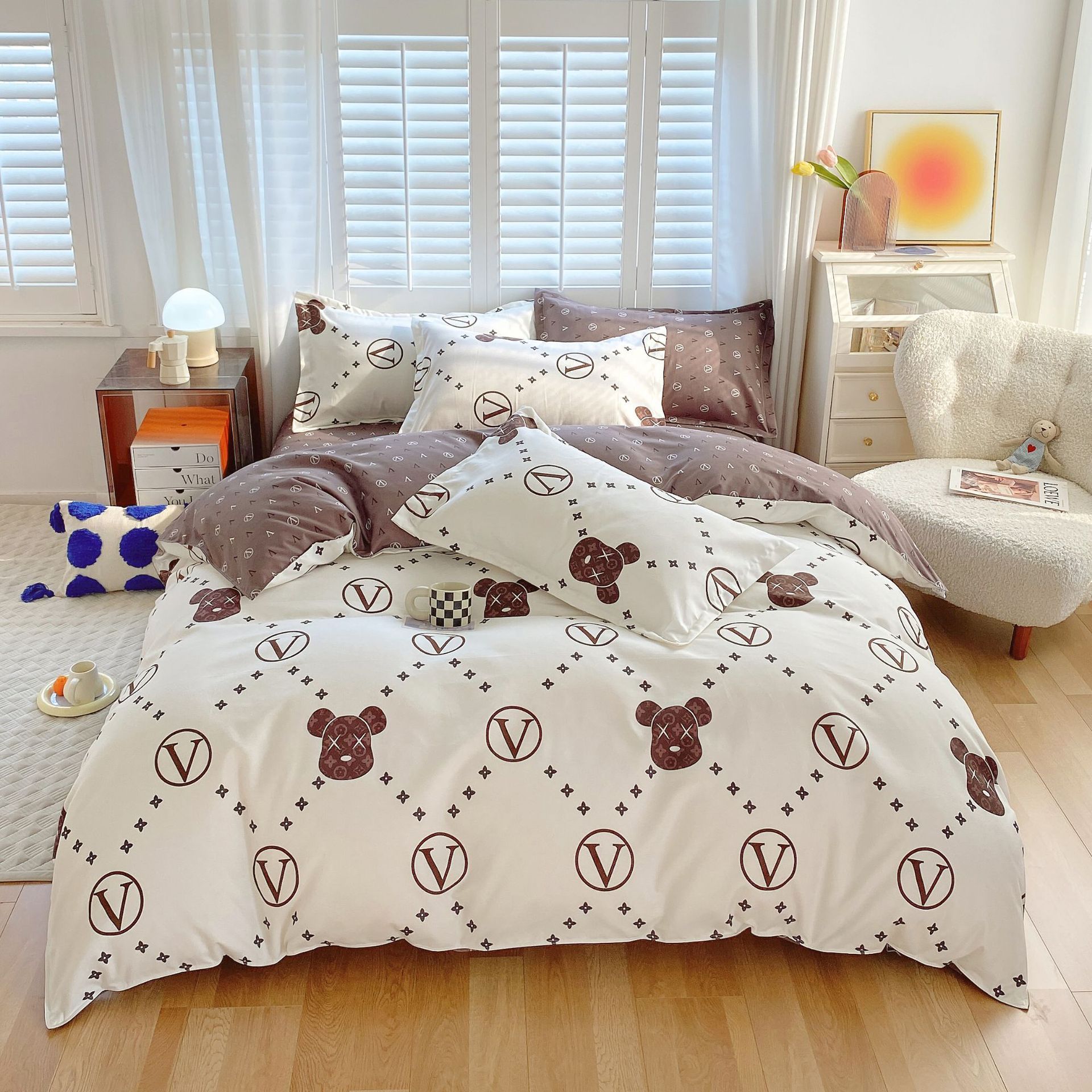 KTX-600147 Cotton 4-Piece Dormitory Bedding Set with Bed Sheet, Quilt Cover, and Pillowcases