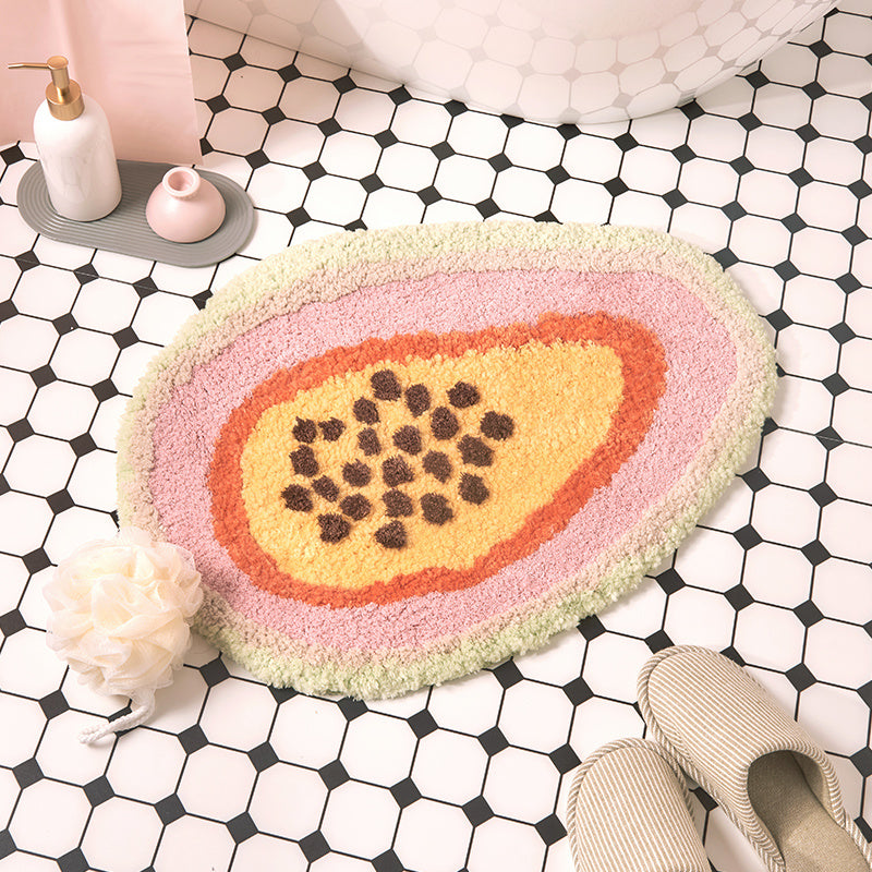 KTX-600787 Papaya-Inspired Hand Washable Bathroom Mat - 65cm x 47cm, Soft Chemical Fiber