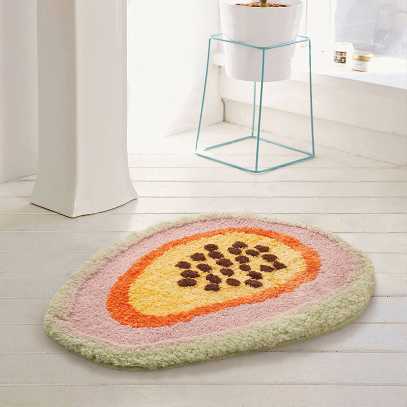 KTX-600787 Papaya-Inspired Hand Washable Bathroom Mat - 65cm x 47cm, Soft Chemical Fiber