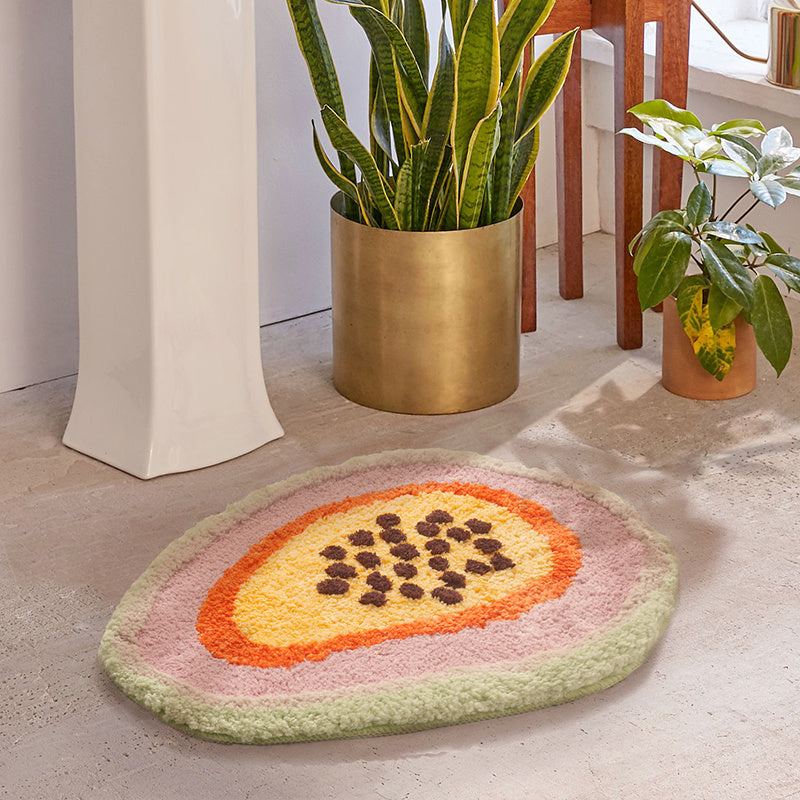 KTX-600787 Papaya-Inspired Hand Washable Bathroom Mat - 65cm x 47cm, Soft Chemical Fiber
