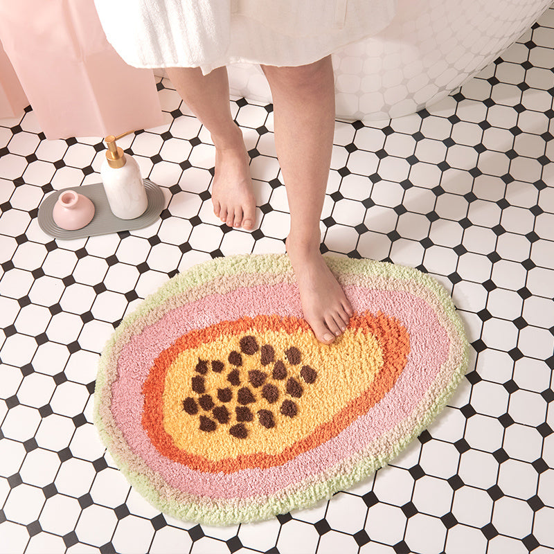 KTX-600787 Papaya-Inspired Hand Washable Bathroom Mat - 65cm x 47cm, Soft Chemical Fiber