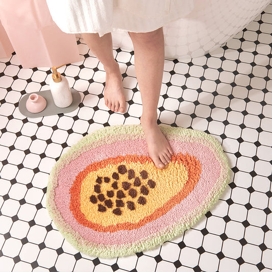 KTX-600787 Papaya-Inspired Hand Washable Bathroom Mat - 65cm x 47cm, Soft Chemical Fiber