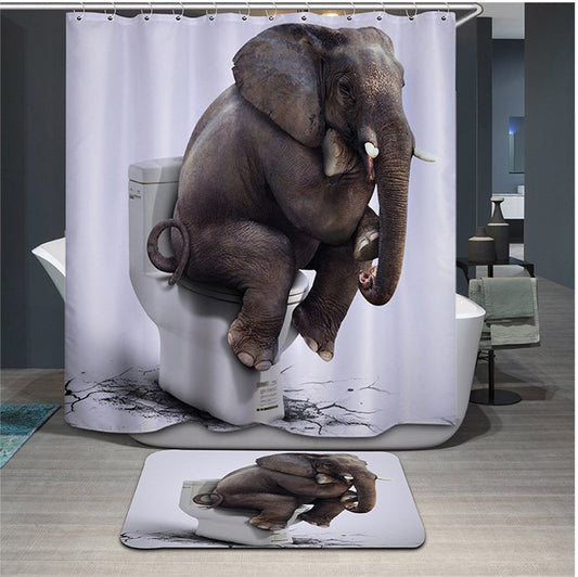 KTX-601683 Whimsical Animal Pattern Waterproof Shower Curtain with Elephants, Bears, Pandas, and More - 180cm x 180cm
