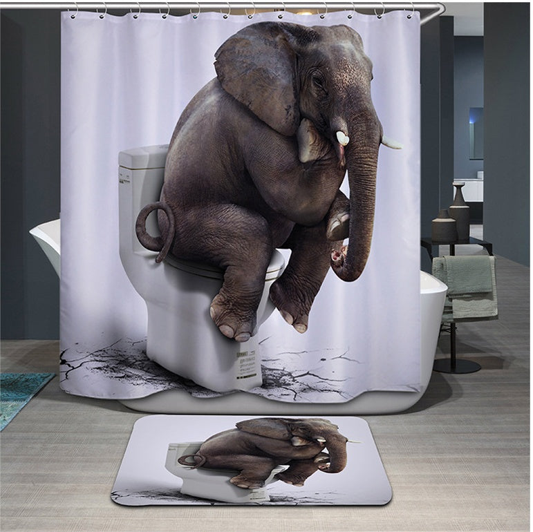 KTX-601683 Whimsical Animal Pattern Waterproof Shower Curtain with Elephants, Bears, Pandas, and More - 180cm x 180cm