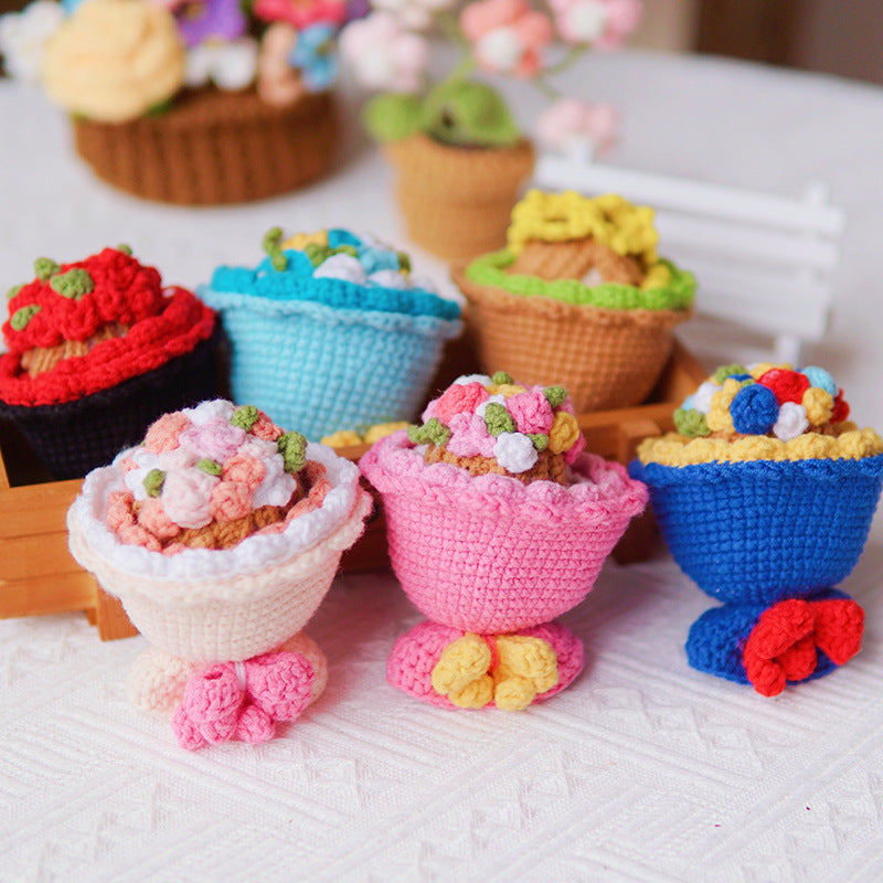 KTX-601811 Bridal Floral Hanging Ornament - Manual Craft Rose, Sunflower, and Princess Flowers in White, Green, Blue, and Pink