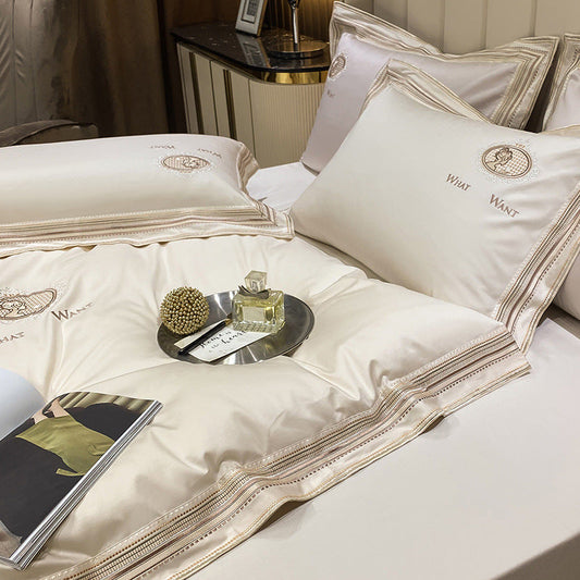 KTX-602451 Elegant Plain Color Cotton Satin Quilt Cover Bedding Set for Various Bed Sizes