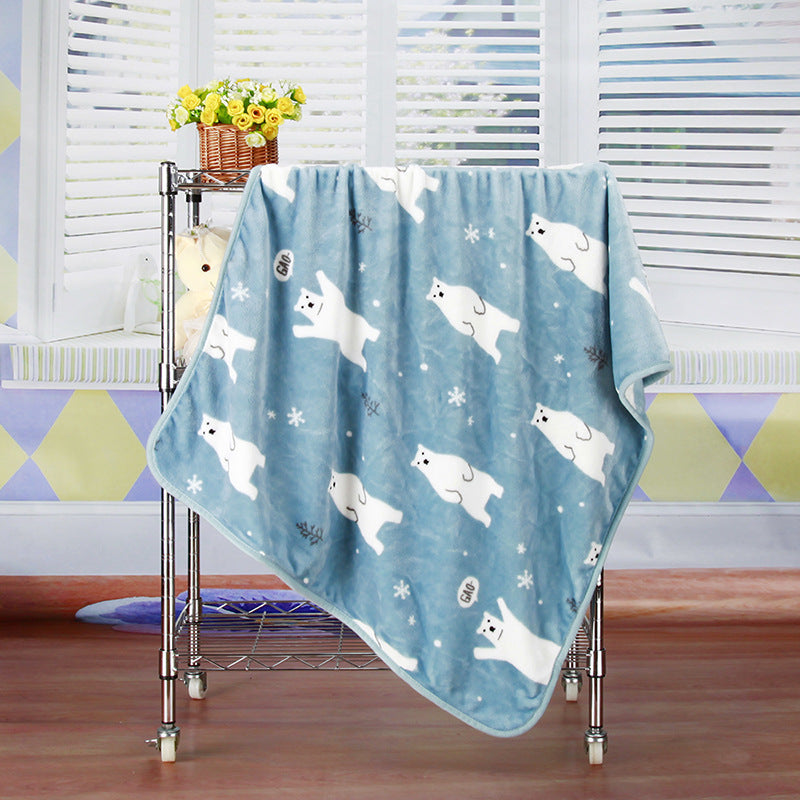 KTX-603411 Cartoon Animal Printed Coral Fleece Blanket for Spring and Summer, 100x75cm