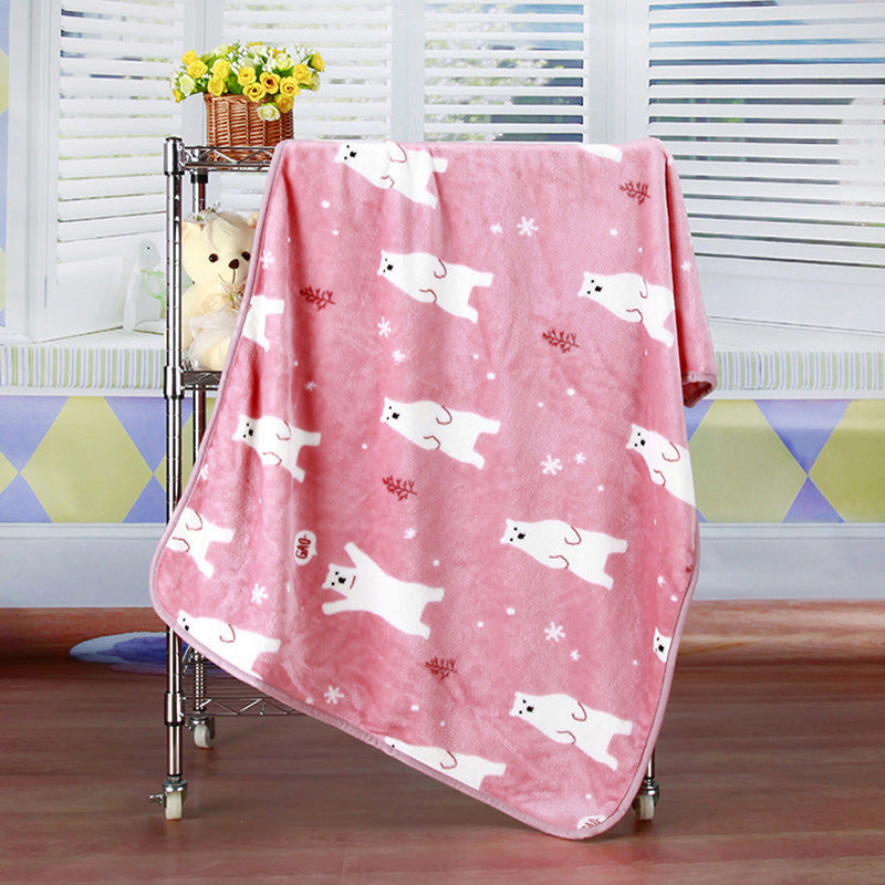 KTX-603411 Cartoon Animal Printed Coral Fleece Blanket for Spring and Summer, 100x75cm
