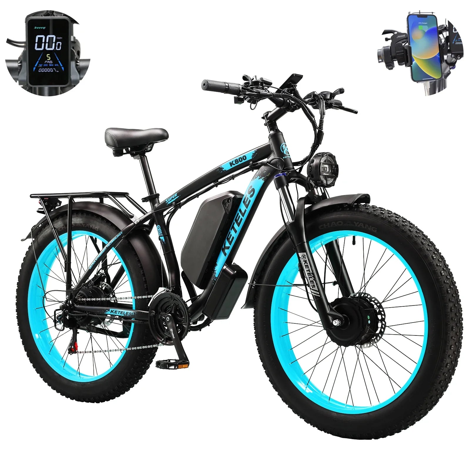 KTX-603603 Dual Motor Electric Mountain Bike 2000W 21-Speed Fat Tire 26'' Aluminum Alloy Frame