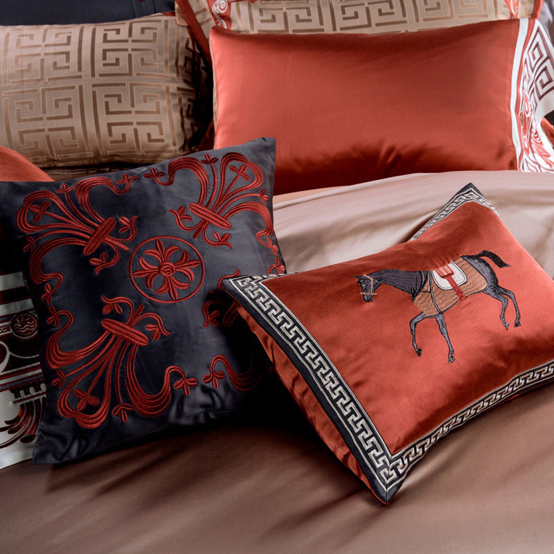 KTX-603603 Pure Cotton Chinese Style Brocade Embroidery Bedding Set - Available in Four-Piece, Six-Piece, Eight-Piece, and Ten-Piece Options