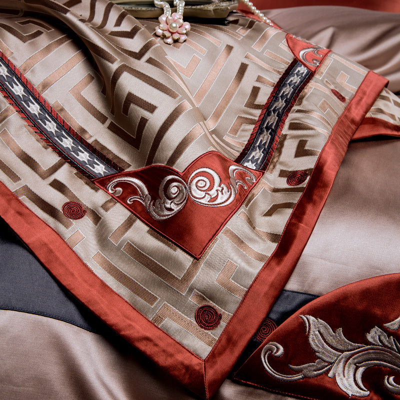 KTX-603603 Pure Cotton Chinese Style Brocade Embroidery Bedding Set - Available in Four-Piece, Six-Piece, Eight-Piece, and Ten-Piece Options