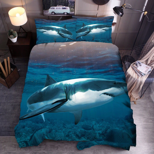 KTX-604115 Ocean-Inspired Three-Piece Quilt Cover Set with Sea Turtle Designs in Various Sizes