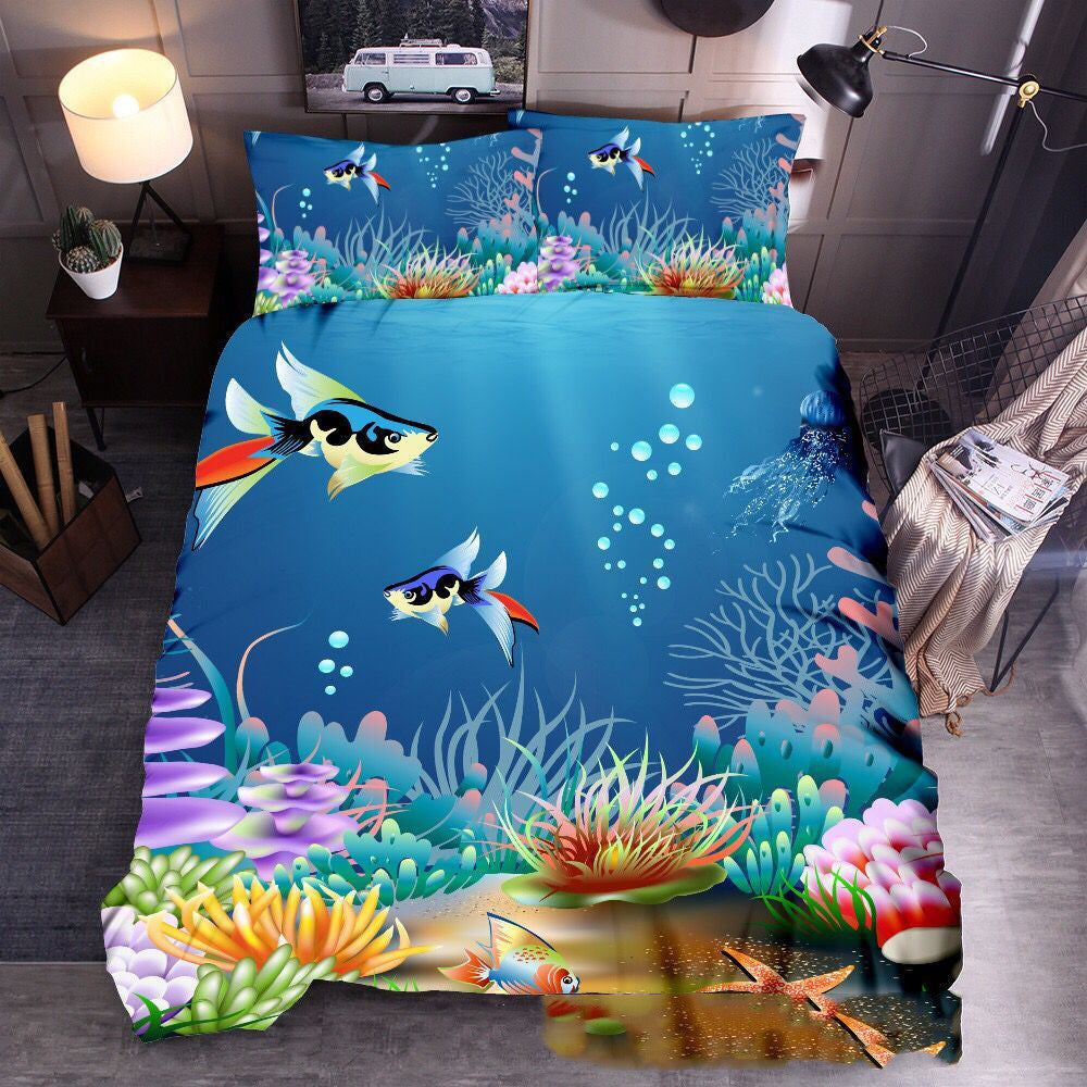 KTX-604115 Ocean-Inspired Three-Piece Quilt Cover Set with Sea Turtle Designs in Various Sizes