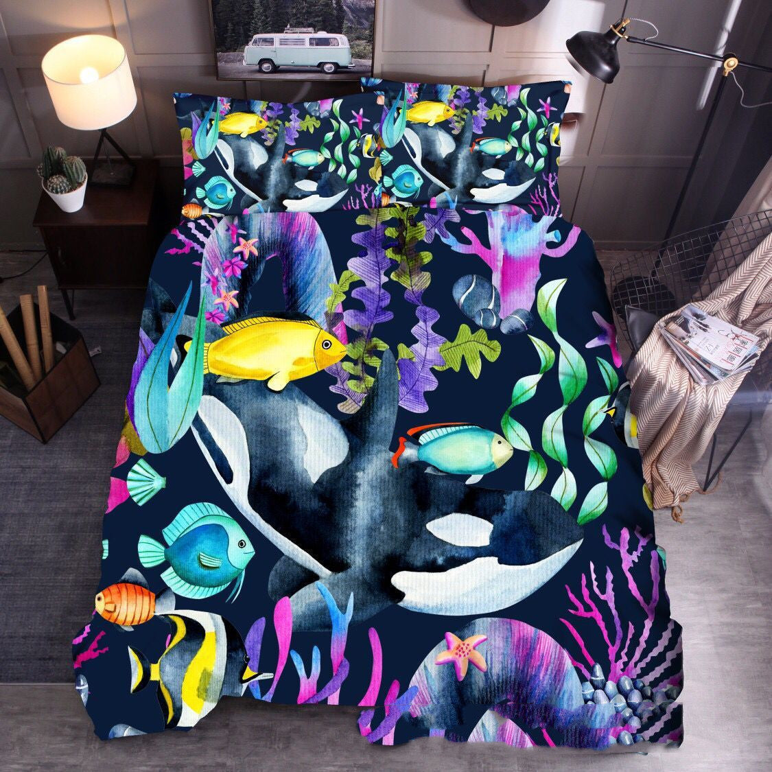 KTX-604115 Ocean-Inspired Three-Piece Quilt Cover Set with Sea Turtle Designs in Various Sizes