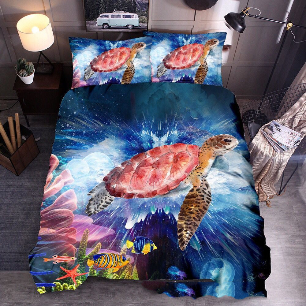 KTX-604115 Ocean-Inspired Three-Piece Quilt Cover Set with Sea Turtle Designs in Various Sizes