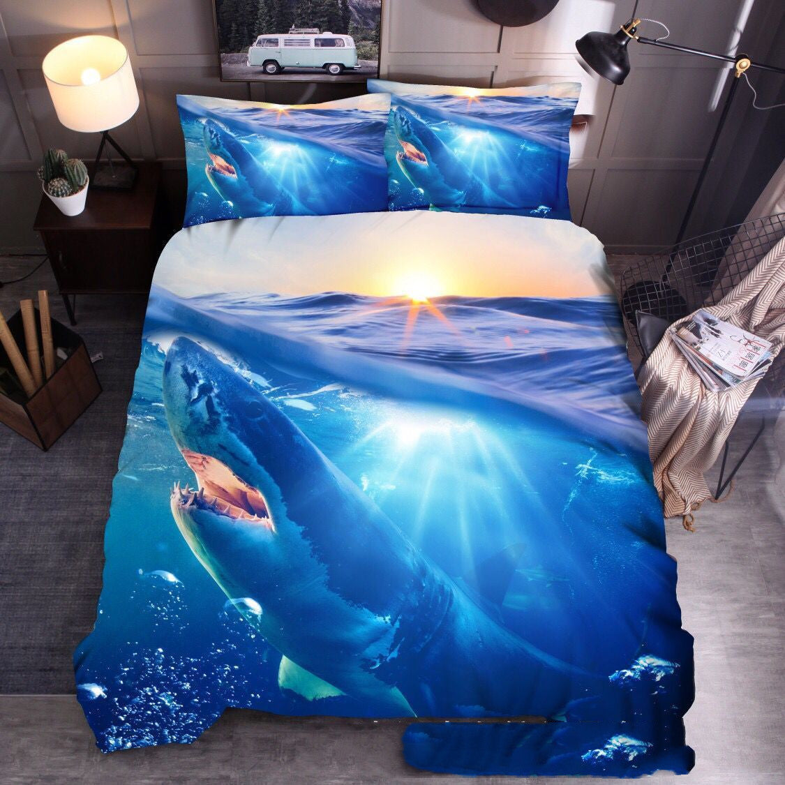 KTX-604115 Ocean-Inspired Three-Piece Quilt Cover Set with Sea Turtle Designs in Various Sizes