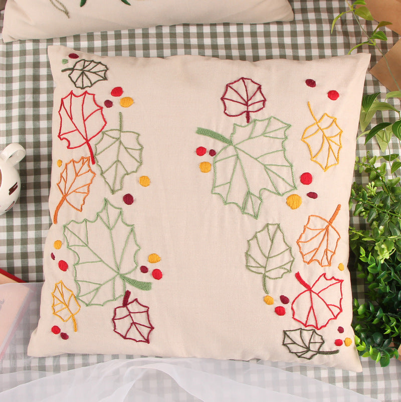 KTX-604179 Handmade Embroidery Material Package for Pillow Cover – Cotton Cloth, 42x42cm, Floral Patterns